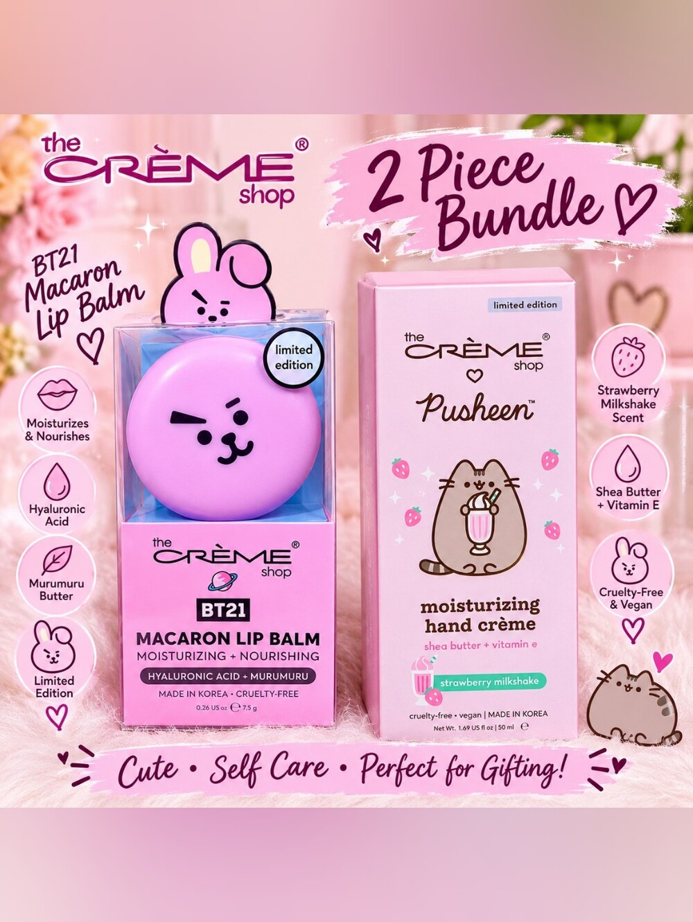 BT21 Macaron Lip Balm & Pusheen Moisturizing Hand Crème Bundle